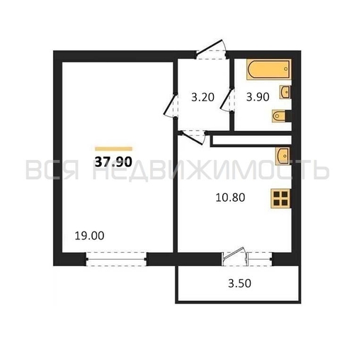 1-комнатная квартира, 37.9кв.м - изображение 0
