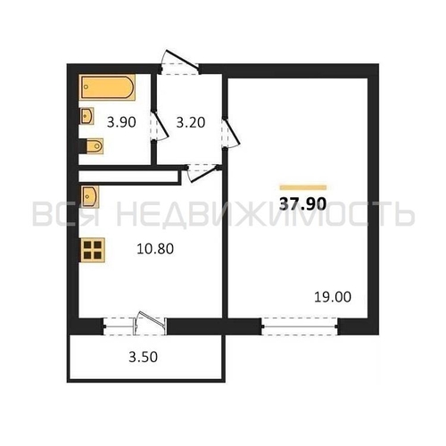 1-комнатная квартира, 37.9кв.м - изображение 0