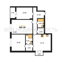 3-комнатная квартира, 102.1кв.м 3-комнатная квартира, 102.1кв.м - изображение 1