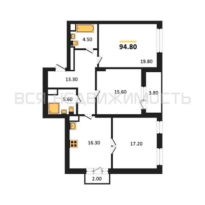 3-комнатная квартира, 94.8кв.м - изображение