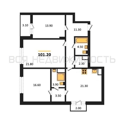 3-комнатная квартира, 101.2кв.м - изображение