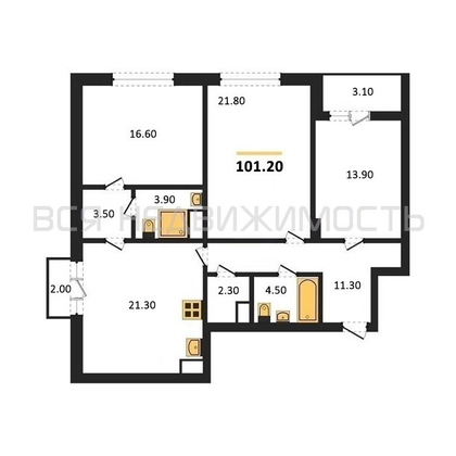 3-комнатная квартира, 101.2кв.м - изображение