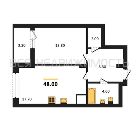 1-комнатная квартира, 48кв.м - изображение
