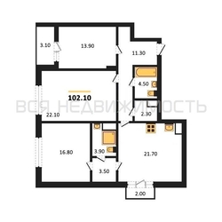 3-комнатная квартира, 102.1кв.м 3-комнатная квартира, 102.1кв.м - изображение 1