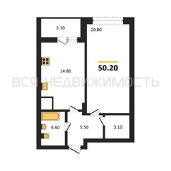 1-комнатная квартира, 50.2кв.м - изображение 1