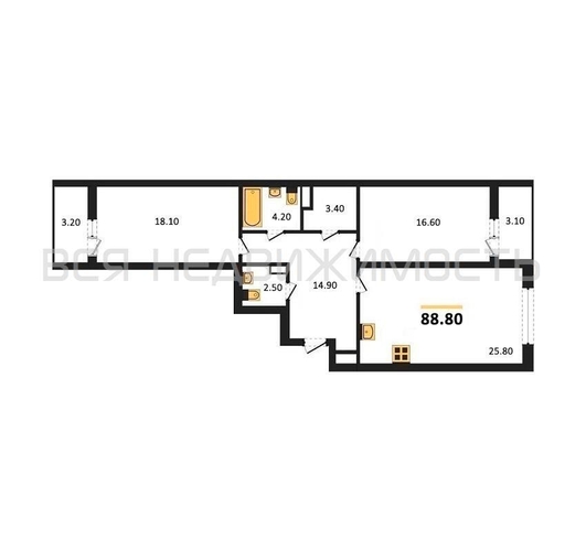 2-комнатная квартира, 88.8кв.м - изображение 0