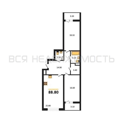 2-комнатная квартира, 88.8кв.м - изображение