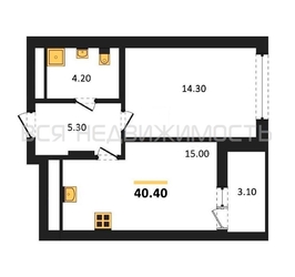 1-комнатная квартира, 40.4кв.м 1-комнатная квартира, 40.4кв.м - изображение 1