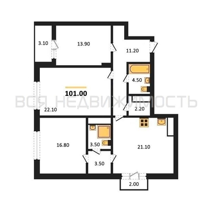 3-комнатная квартира, 101кв.м - изображение