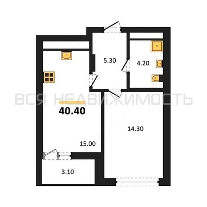1-комнатная квартира, 40.4кв.м - изображение