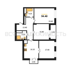 3-комнатная квартира, 94.4кв.м 3-комнатная квартира, 94.4кв.м - изображение 1