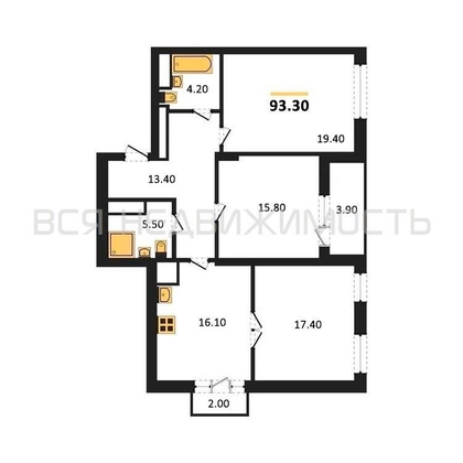 3-комнатная квартира, 93.3кв.м - изображение