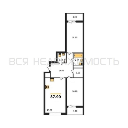 2-комнатная квартира, 87.9кв.м - изображение