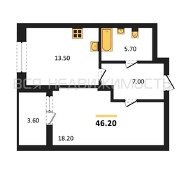 1-комнатная квартира, 46.2кв.м - изображение 1