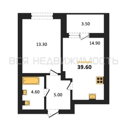 1-комнатная квартира, 39.6кв.м - изображение 1