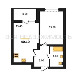 1-комнатная квартира, 40.1кв.м 1-комнатная квартира, 40.1кв.м - изображение 1