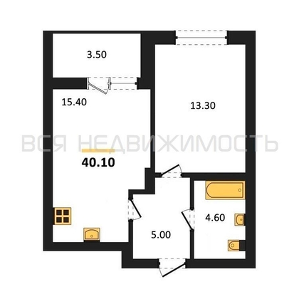 1-комнатная квартира, 40.1кв.м - изображение