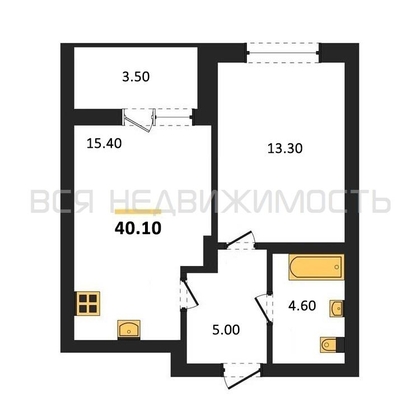1-комнатная квартира, 40.1кв.м - изображение