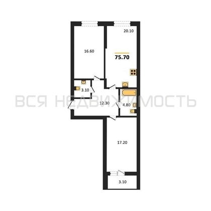 2-комнатная квартира, 75.7кв.м - изображение