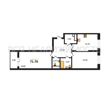2-комнатная квартира, 71.7кв.м - изображение