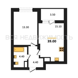 1-комнатная квартира, 39кв.м 1-комнатная квартира, 39кв.м - изображение 1