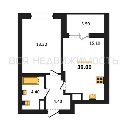 1-комнатная квартира, 39кв.м - изображение