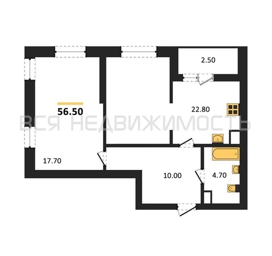 1-комнатная квартира, 56.5кв.м - изображение 0