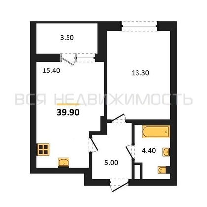 1-комнатная квартира, 39.9кв.м - изображение