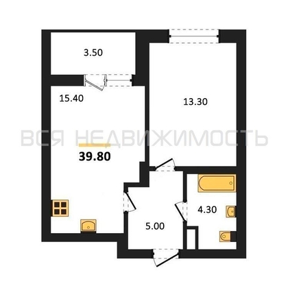1-комнатная квартира, 39.8кв.м - изображение