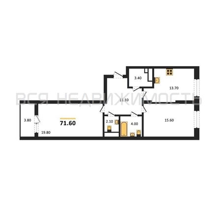 2-комнатная квартира, 71.6кв.м - изображение