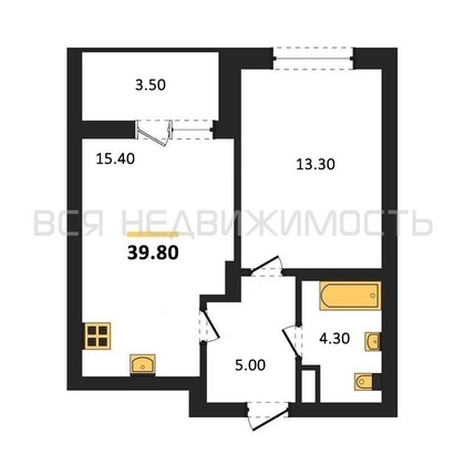 1-комнатная квартира, 39.8кв.м - изображение