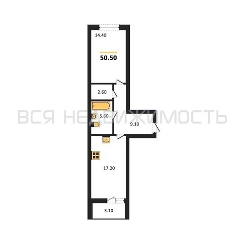 1-комнатная квартира, 50.5кв.м - изображение 0