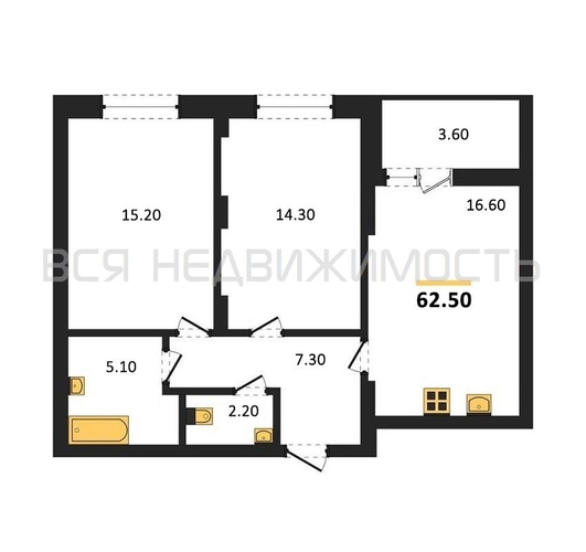 2-комнатная квартира, 62.5кв.м - изображение 0