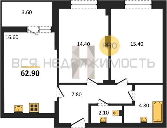 2-комнатная квартира, 62.9кв.м - изображение