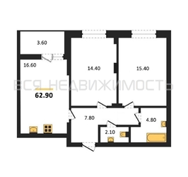 2-комнатная квартира, 62.9кв.м - изображение 1