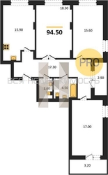 3-комнатная квартира, 94.5кв.м 3-комнатная квартира, 94.5кв.м - изображение 1