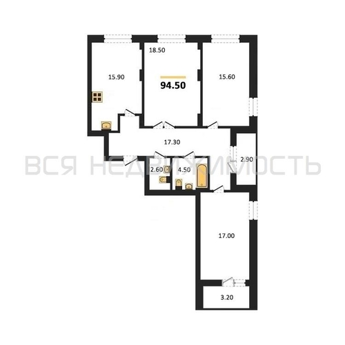 3-комнатная квартира, 94.5кв.м - изображение 0