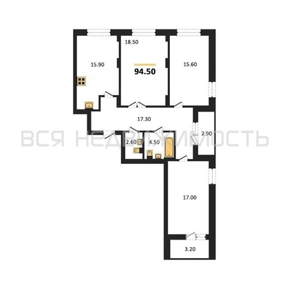 3-комнатная квартира, 94.5кв.м - изображение