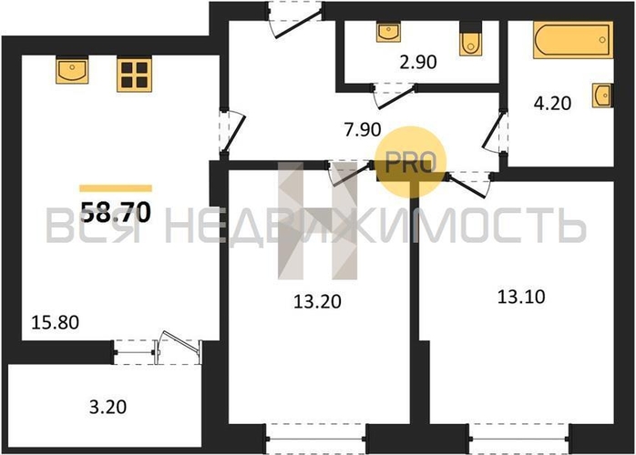 2-комнатная квартира, 58.7кв.м - изображение 0