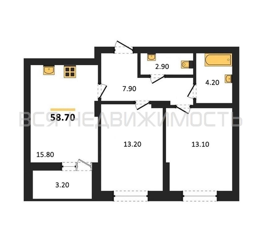 2-комнатная квартира, 58.7кв.м - изображение 0