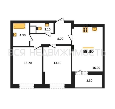 2-комнатная квартира, 59.3кв.м - изображение
