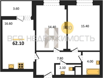 2-комнатная квартира, 62.1кв.м 2-комнатная квартира, 62.1кв.м - изображение 1