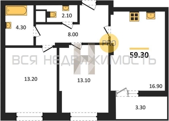 2-комнатная квартира, 59.3кв.м 2-комнатная квартира, 59.3кв.м - изображение 1