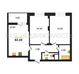 2-комнатная квартира, 62.1кв.м - изображение 1