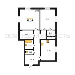 2-комнатная квартира, 81.14кв.м 2-комнатная квартира, 81.14кв.м - изображение 1