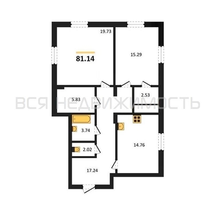 2-комнатная квартира, 81.14кв.м - изображение