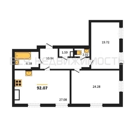 2-комнатная квартира, 92.07кв.м 2-комнатная квартира, 92.07кв.м - изображение 1