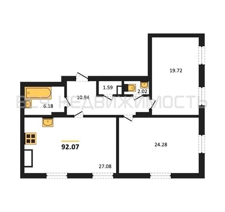 2-комнатная квартира, 92.07кв.м - изображение