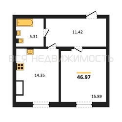 1-комнатная квартира, 46.97кв.м 1-комнатная квартира, 46.97кв.м - изображение 1