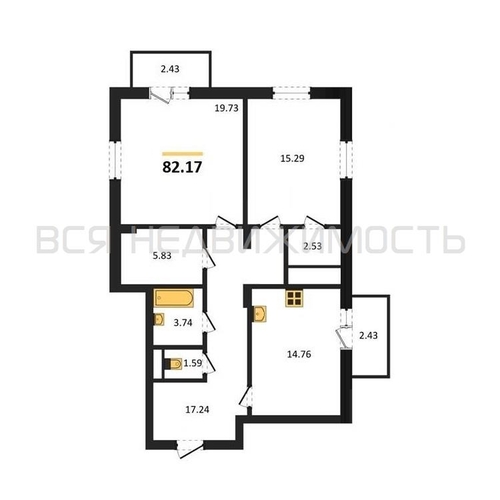 2-комнатная квартира, 82.17кв.м - изображение 0